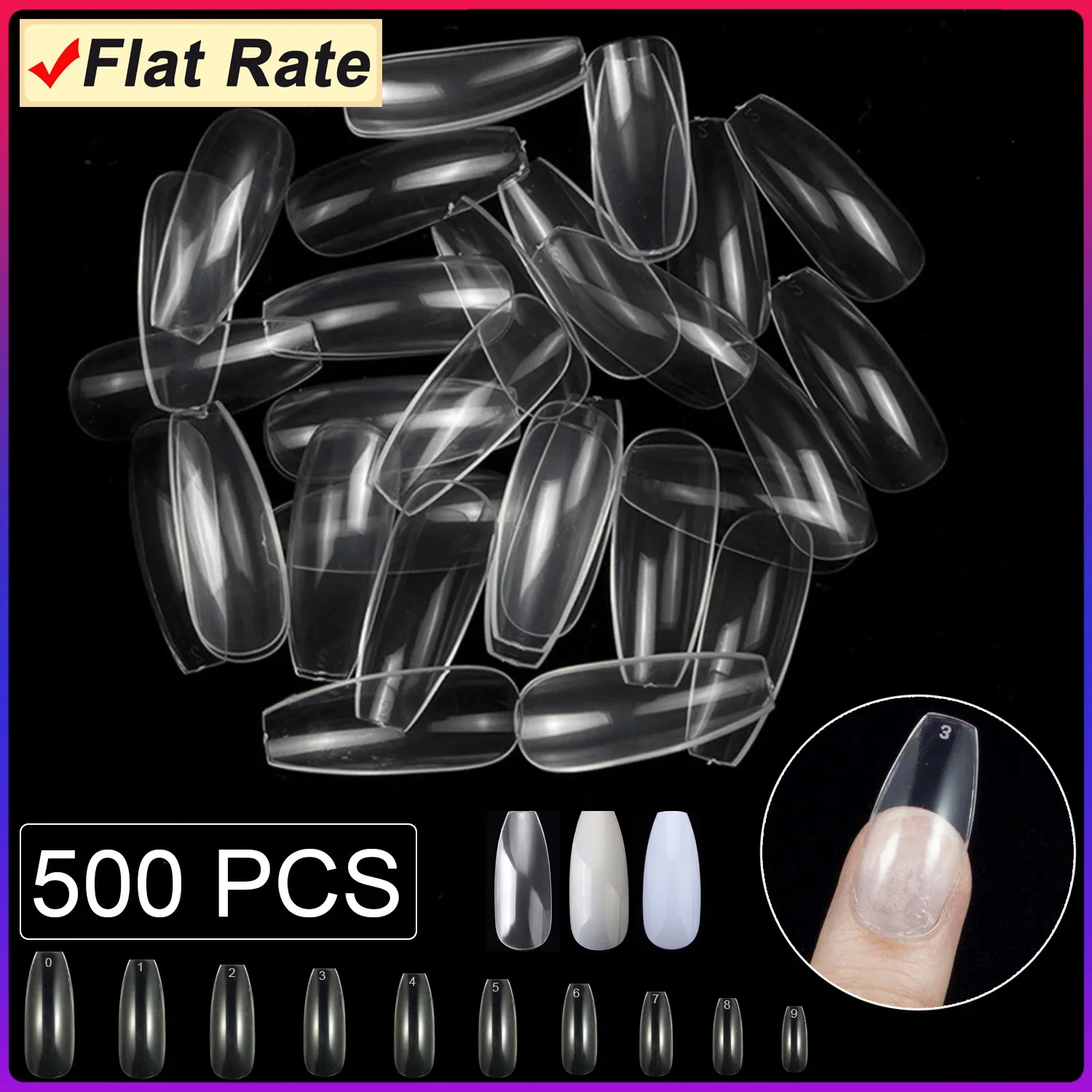 

500 Pieces Long Length Ballerina False Nail Tips Coffin Fake Nail Manicure Tools Press-on Nail DIY Pack 10 Sizes Full Cover