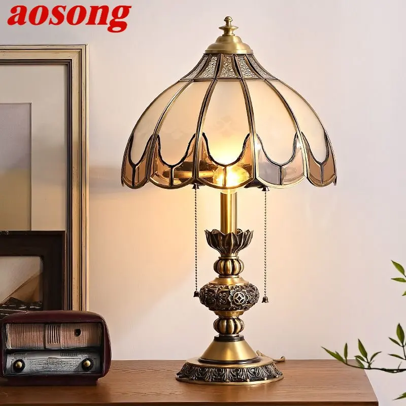 AOSONG European Brass Table Lamp LED Modern Creative Luxury Copper Bedside Desk Light for Home Living Room Bedroom Decor