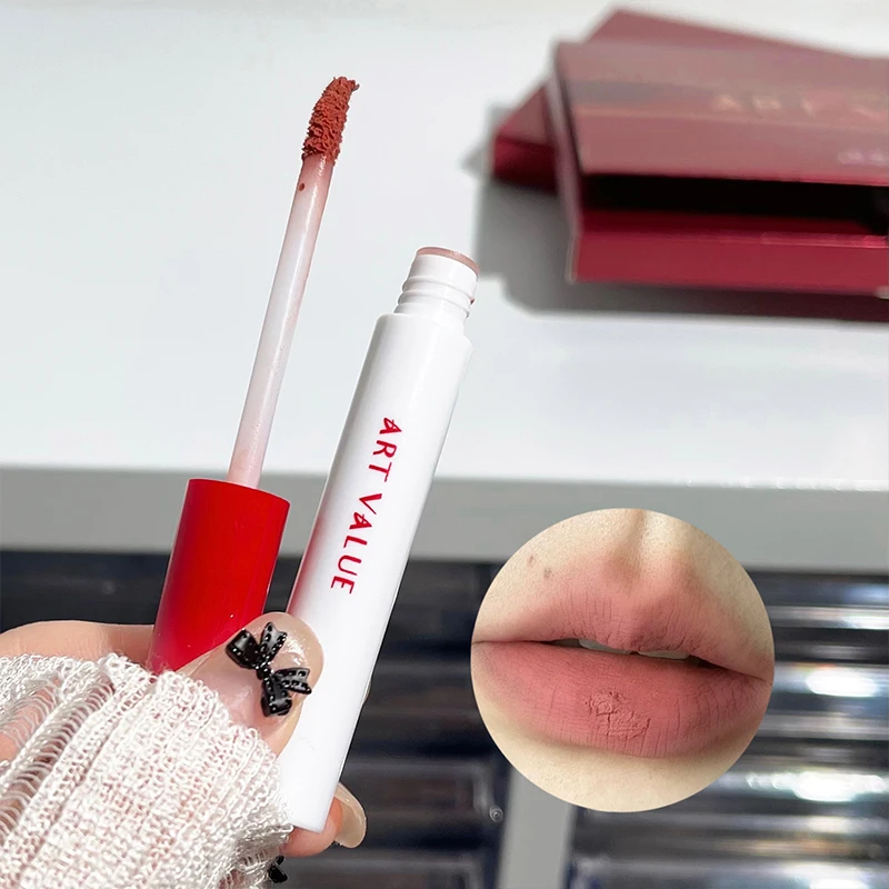 Kit de lápiz labial líquido mate, taza antiadherente, brillo de labios resistente al agua, Cosméticos coreanos de larga duración para mujeres, conjuntos de cajas de lápiz labial rojo Sexy