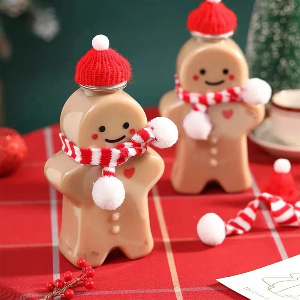 

10Sets Christmas Gingerbread Man Bottle Portable cartoon Gingerbread Beverage Juice Bottle Milk Tea Sealed Bottle Christmas deco