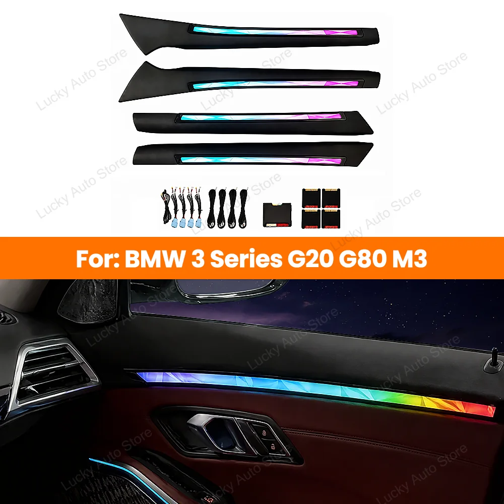 For BMW 3 Series G20 G80 M3 2020-2026 Car LED 11 Colors Crystal Four Door Light Strip Ambient Light Lnterior Decorative Strip