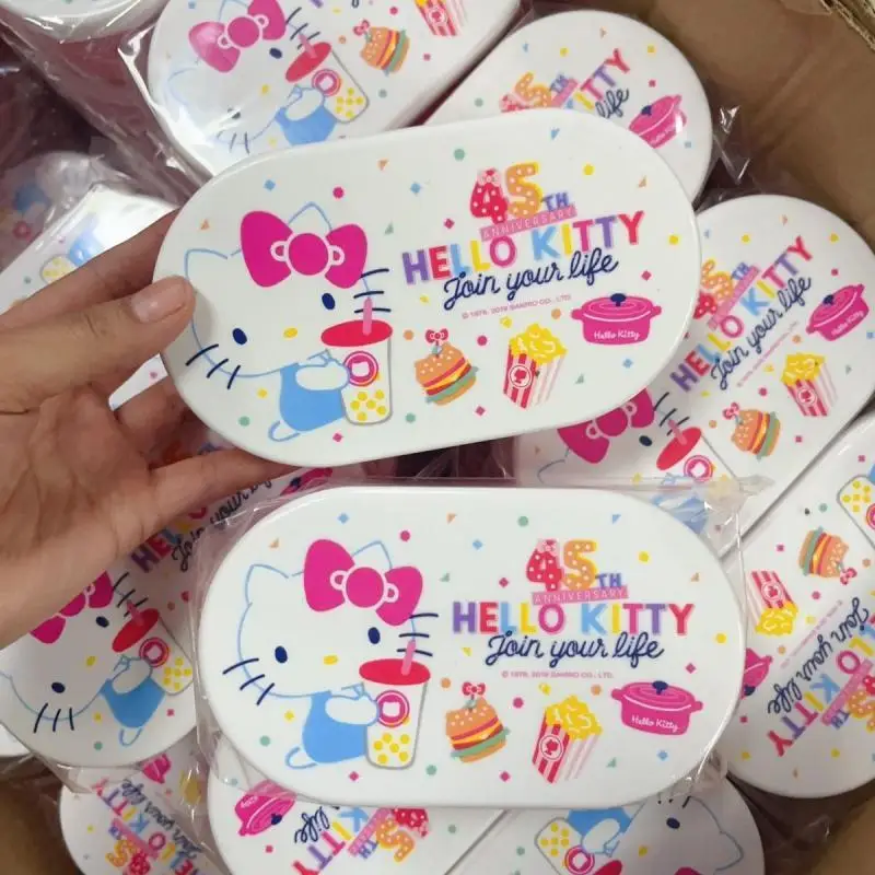 1Pcs Sanrio Hello Kitty Pvc Kindergarten Meal Box Fruit Storage Box Sushi Packaging Box Kawaii Children Outdoor Lunch Box