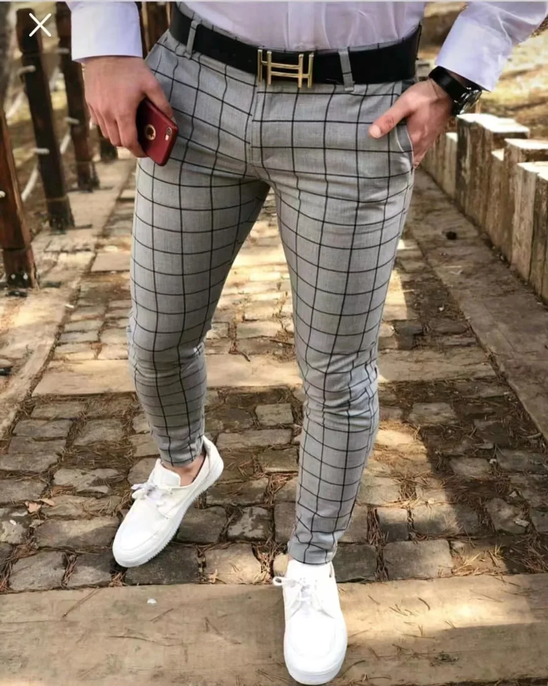 2025 New Polyester Fiber Checkered Straight Waist Casual Comfort Straight Trousers