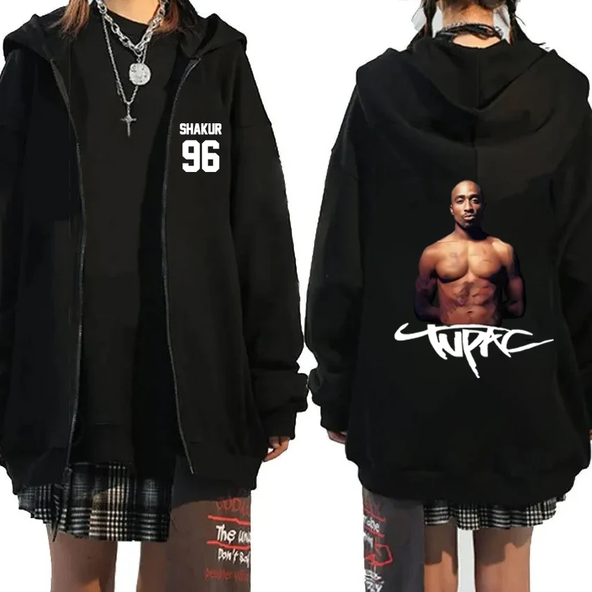 

Gangsta Rap 2Pac Hoodies Singer Graphic Print Zipper Sweatshirts Autumn Winter Long Sleeve Coats Men Women Fleece Jackets Unisex