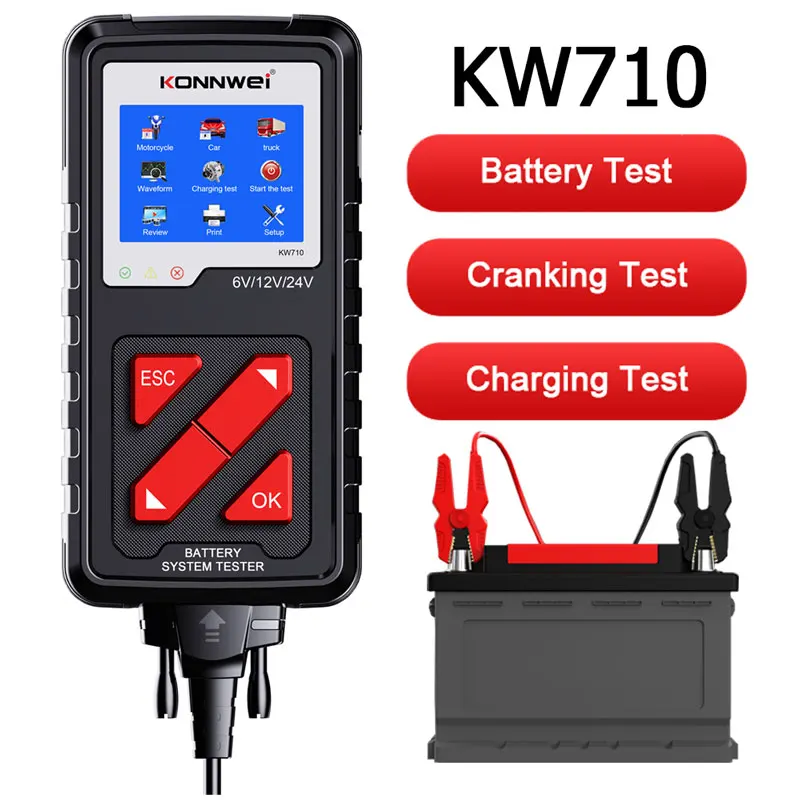 KONNWEI KW710 Cars Battery Tester 6V/12V/24V 100-2000CCA Battery Load Tester Motorcycle Auto Trucks Charging Diagnostic Tools