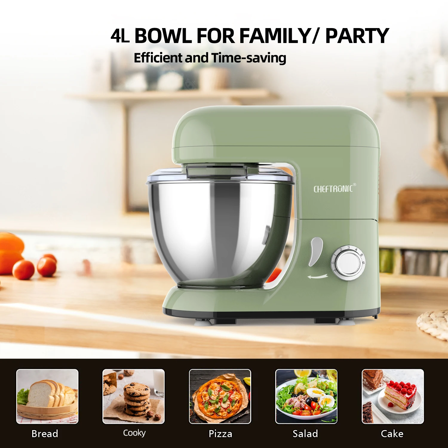 UK Plug，1pc Stand Mixer, 4L Tilt-Head Electric Household Stand Mixer - 1300W 6+P Speed,Food Beater And Butter Beater