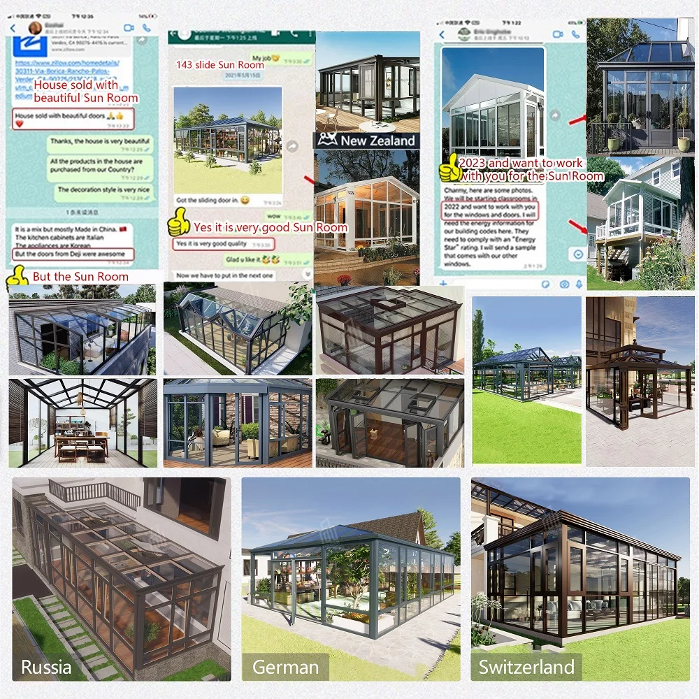 حاويات شمسية مرفقة على الحائط أو قائمة بذاتها للفصول الأربعة، هيكل زجاجي جاهز لغرفة الشمس في الفناء الخلفي والشرفة #5