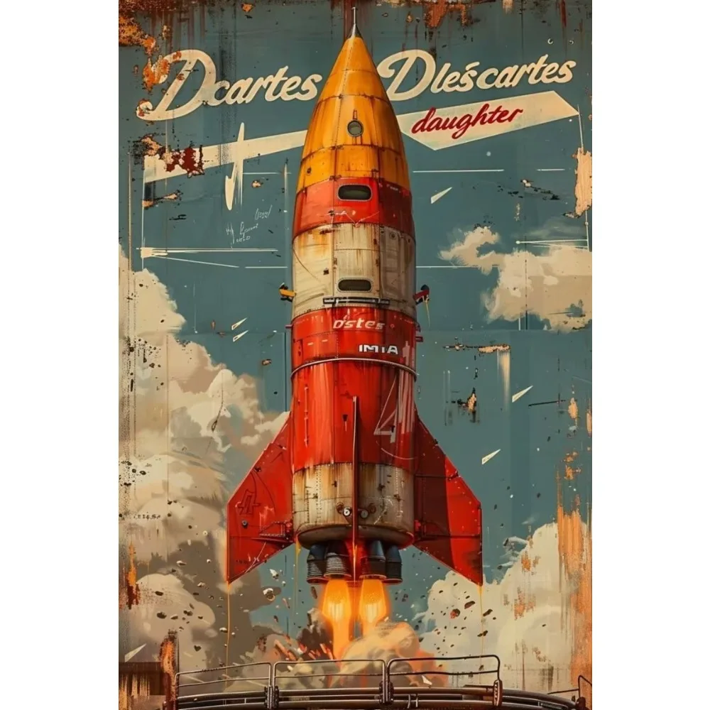 CIFBUY Vintage Rocket Metal Tin Sign, Retro Space Rocket Wall Plate Decor, Old Poster Style Wall Art Garage Man Cave Ornament