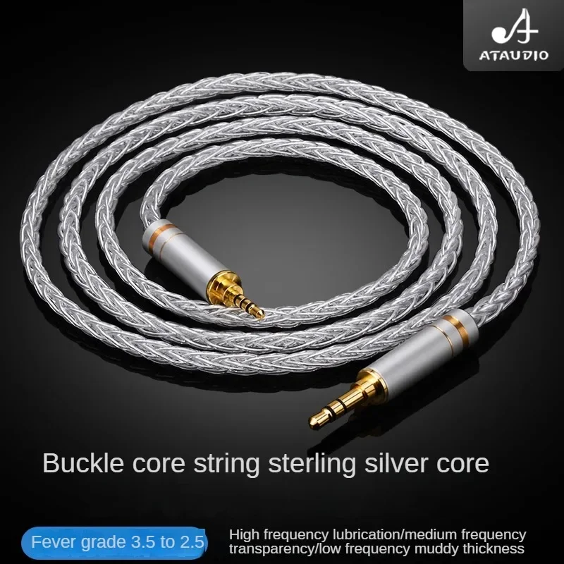 HiFi 3.5mm to 2.5mm AUX Audio Cable Pure Silver Braid 3.5 Jack to 2.5 Cable for Headphone Speaker Mobile Phone Amplifier