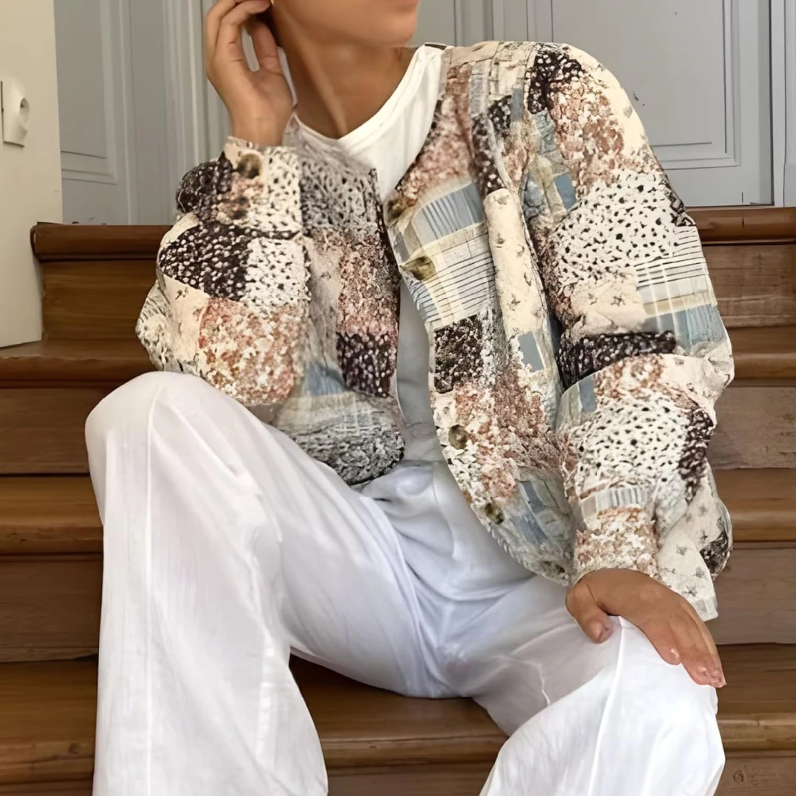 

Maemukilabe Women Open Front Puffer Jacket Vinatge Floral Crop Quilted Cardigan Y2k Patchwork Padded Coat Tops Streetwear