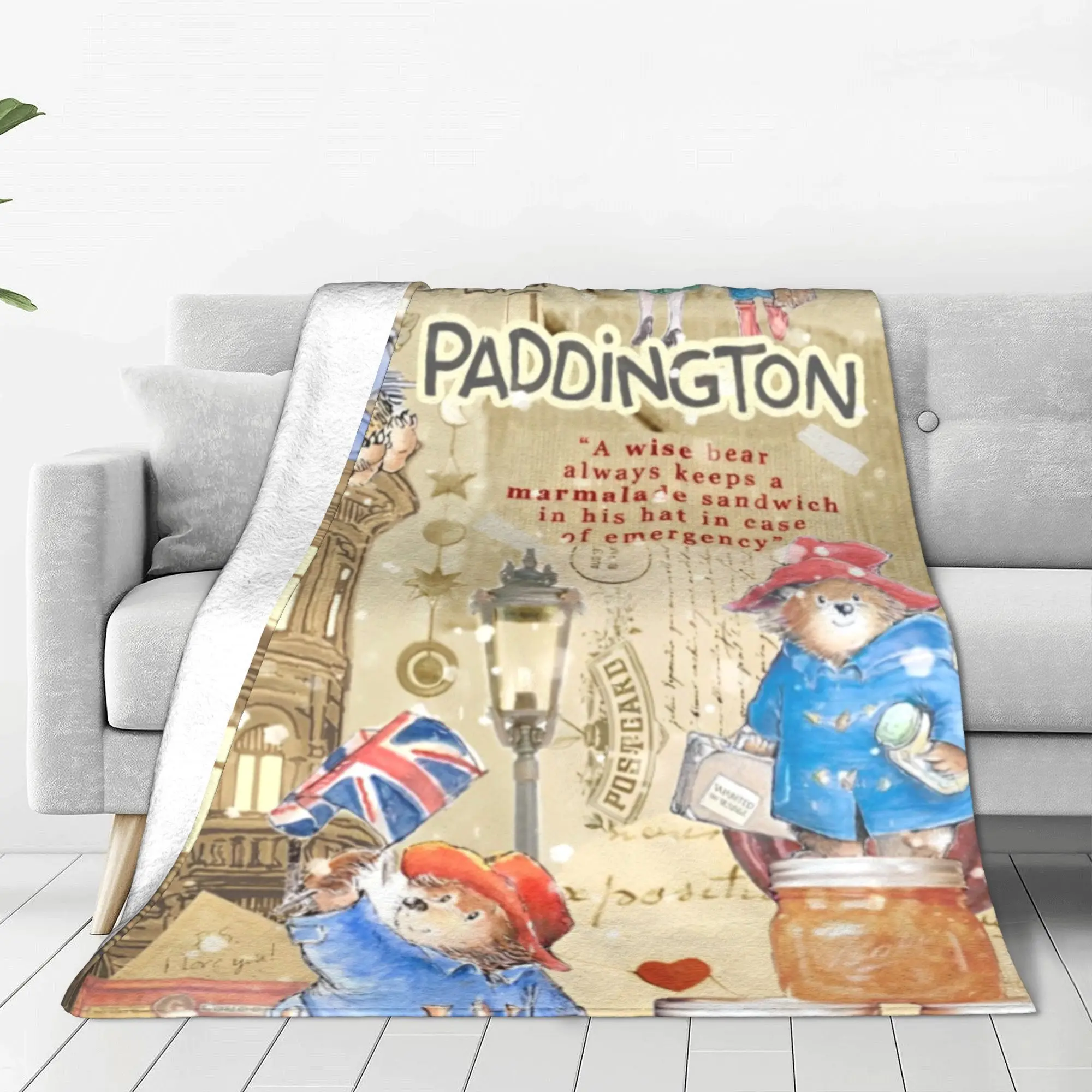 Britain Paddington Brown Bear Blankets Cute Movie Cartoon Flannel Novelty Warm Throw Blanket Restaurant Spring/Autumn Outdoor