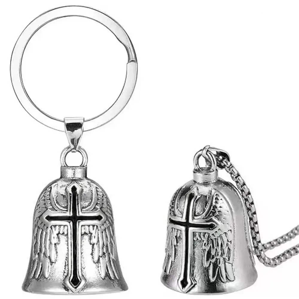 3D تصميم دراجة نارية الحارس جرس قلادة الشرير نمط الجناح تصميم السائق حسن الحظ سحر الرجعية سبيكة الصليب قلادة جرس المفاتيح #2