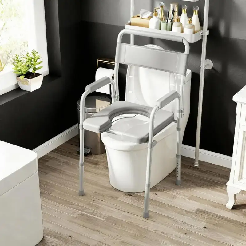Raised Toilet Seat with Arms, Bedside Commode Chair for Seniors and Adults, Adjustable Height, Easy to Clean, Mobility Aid for