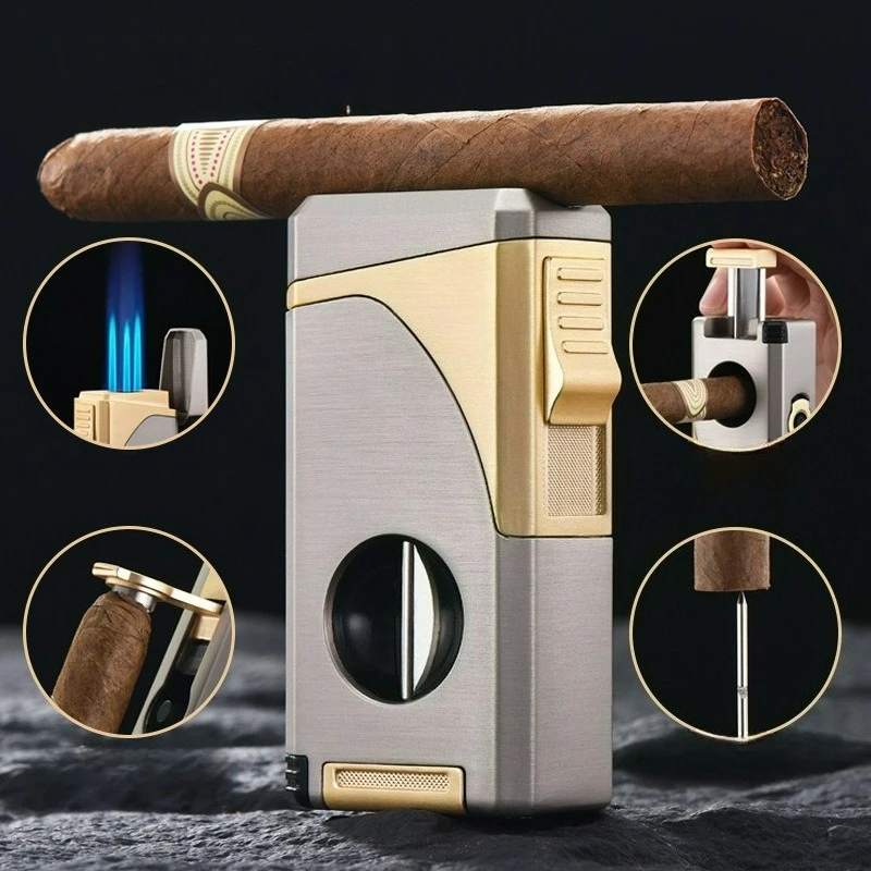 New Multifunctional Cigar Specific Tool,Three Fire Direct Charging Inflatable Windproof Lighter Gadgets for Men Smok Accessories
