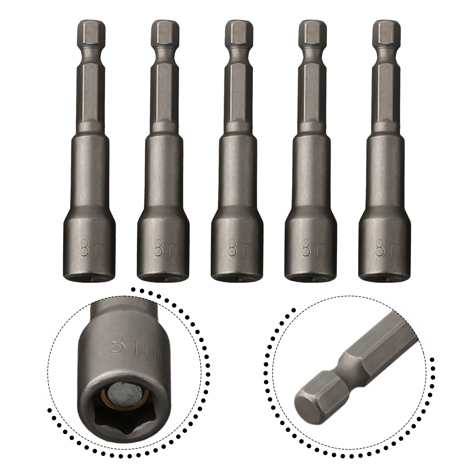 5Pcs 8mm Hex Socket Nut Driver Set 1/4 Inch Shank Screwdriver Bit Sleeve Adapter For Electric Drill Pneumatic Tool Roofing Cladd