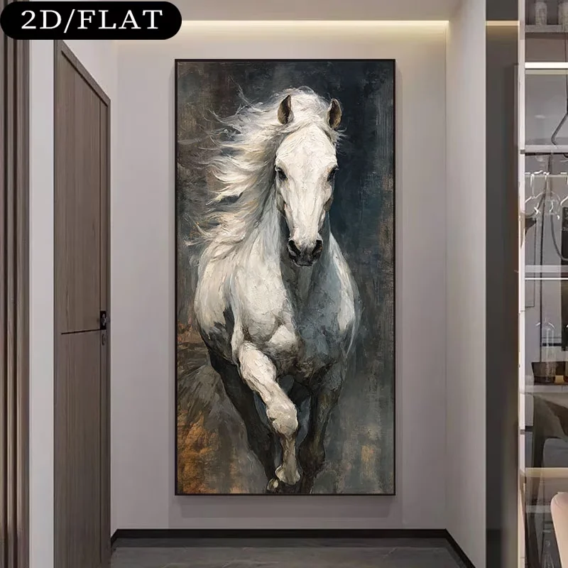 Modern Minimalist White Horse Running Painting Abstract Animals Canvas Prints Wall Art Living Room Bedroom Frameless Home Decor