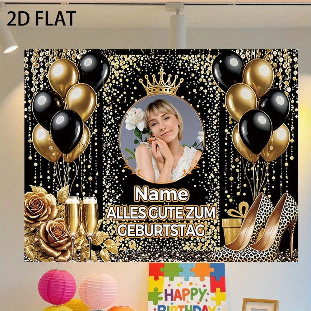 

Customizable German Birthday Party Banner - Durable Polyester Backdrop with Champagne, Personalized Name & Photo Option