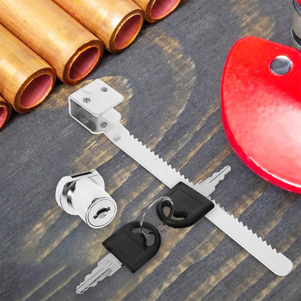 1 Set Sliding Glass Door Ratchet Lock Chrome Plated For Display Cabinet Showcase Terrarium With 2 Keys 2 Screws Accessory Kit