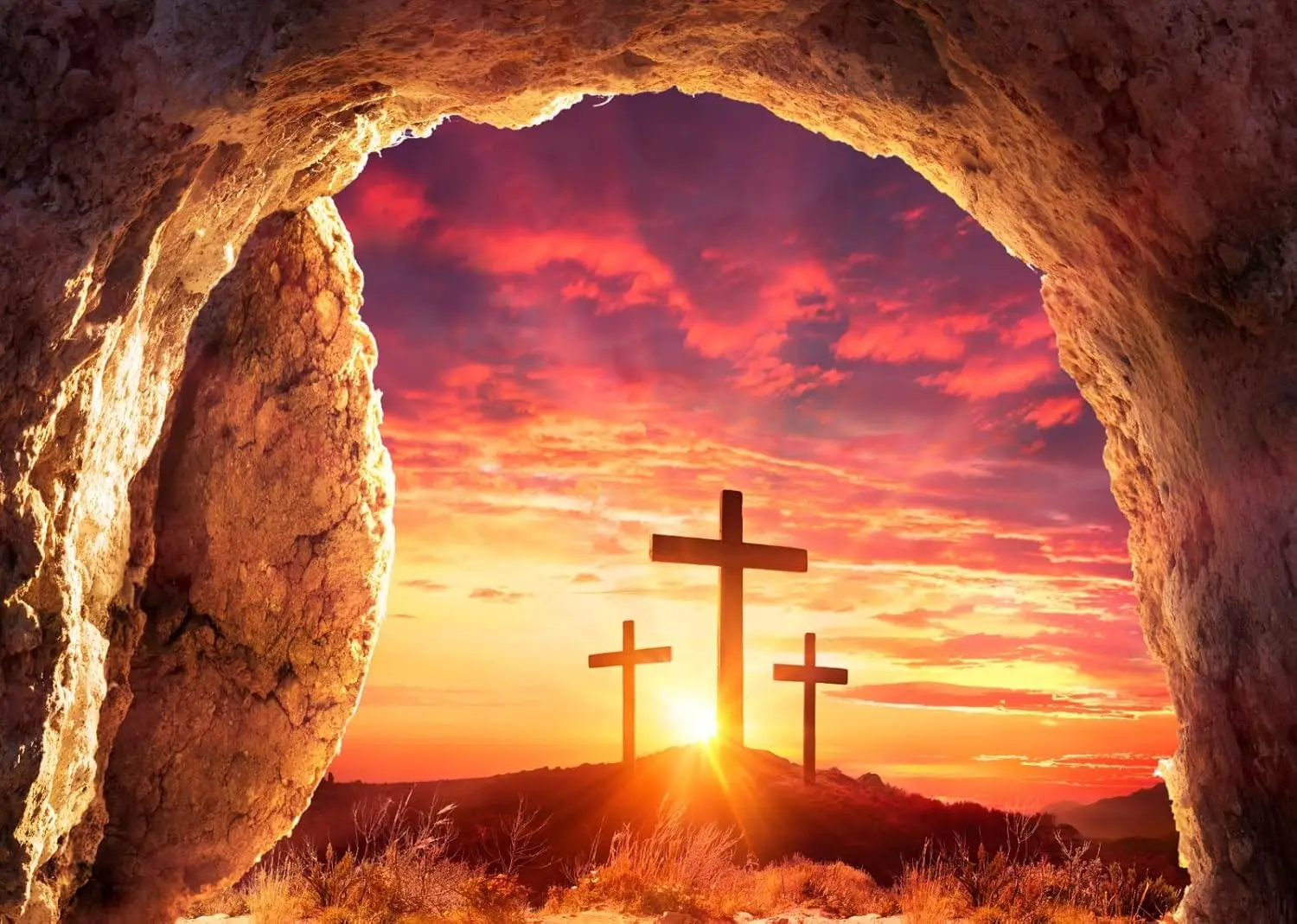 Easter Resurrection of Jesus Christ Backdrop Tomb Crucifixion Salvation Cross Bible Pray photo background photography backdrop