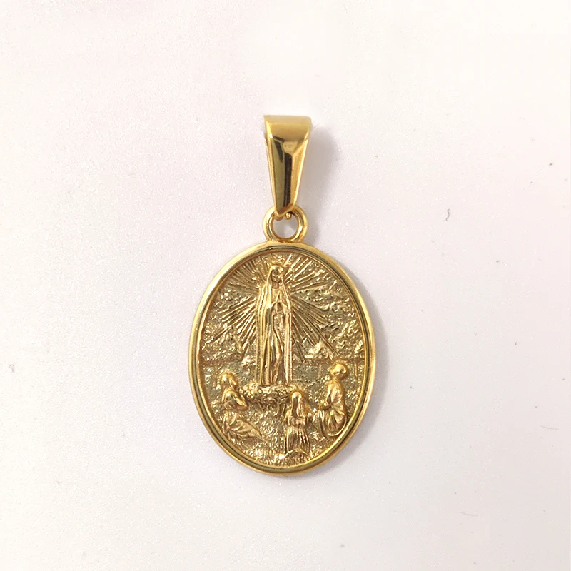 Hip Hop Jesus & Virgin Mary Pendant Necklace - 18K PVD Gold Plated Stainless Steel Jewelry for Men Gift