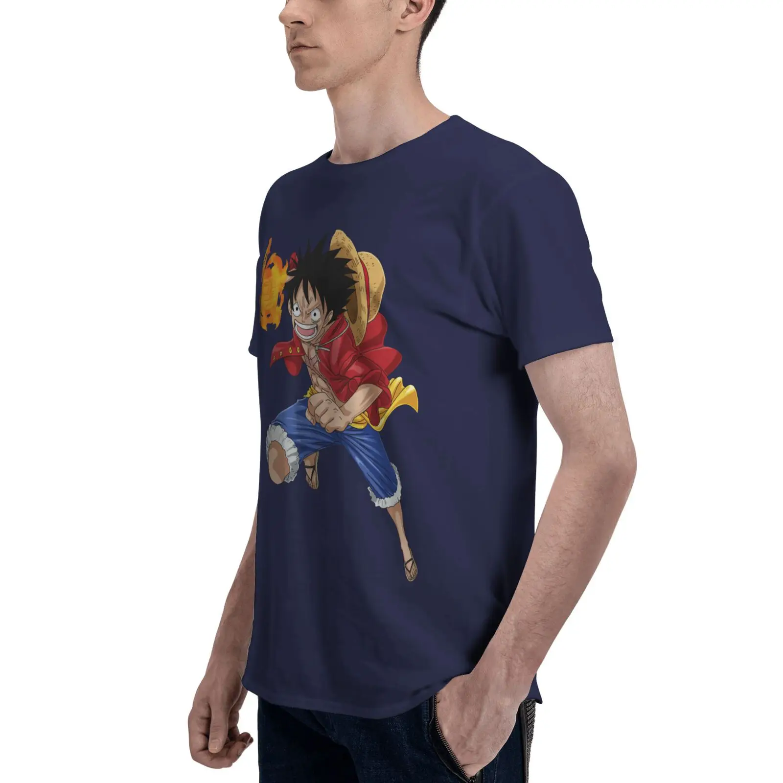 ONE Piece Luffy Cotton Man's T-SHIRT MADE IN US Q Pattern Paint Cosplay Costume Tee Top Trendy Print Short Sleeve Soft Clothes