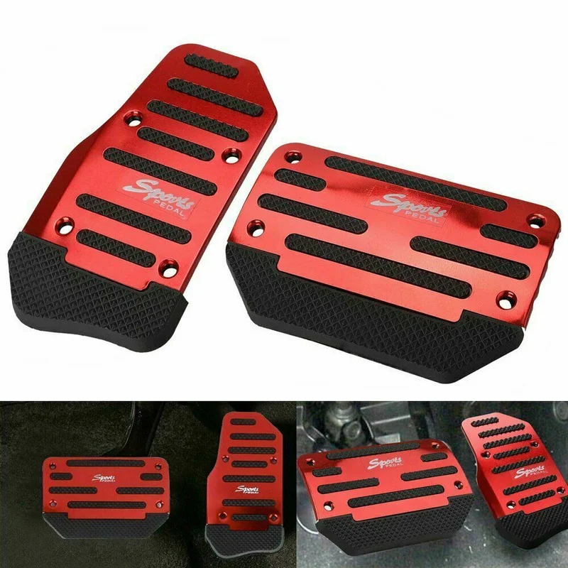 1 Set 2 Pcs Red Non-Slip Automatic Gas Brake Foot Pedal Pad Cover Car Auto Accessories High Quality Pedal Brake Tool Universal