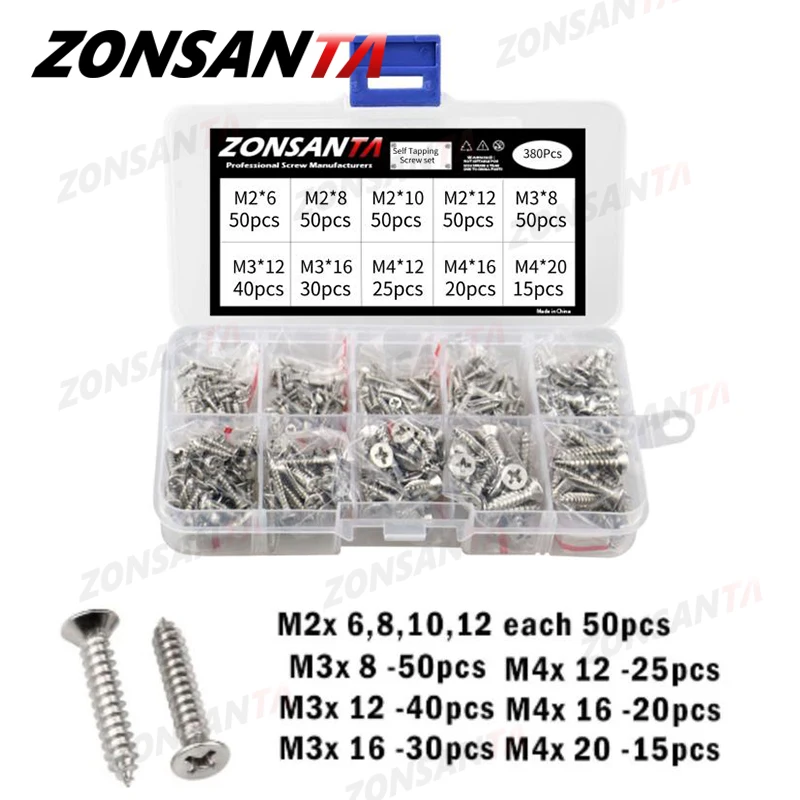 ZONSANTA M1-M4, Саморез с плоской головкой, фоторезьбовые винты из дерева, резьбовые наборы DIY, небольшие винты с потайной головкой