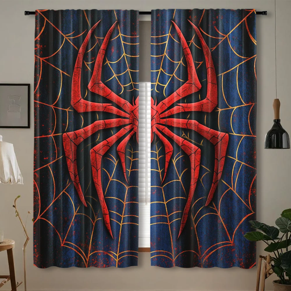 Red and blue spider web pattern Print Drapes Room Darkening Window Curtains for Home Decor,Rod Pocket Blackout Curtains Bedroom