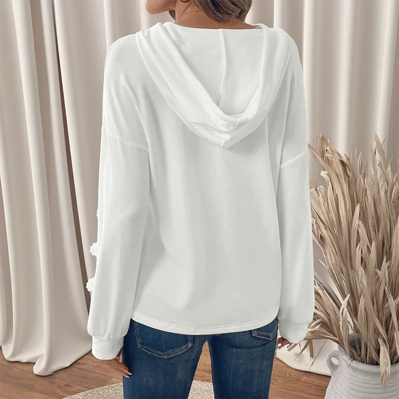 Benuynffy الأبيض الدانتيل تقسم الرباط هوديس امرأة جديدة 2025 الخريف زر كم طويل فضفاض عادية المرأة البلوز