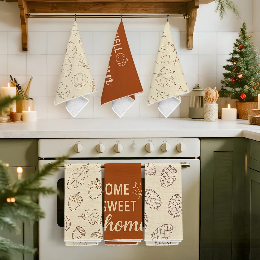 2/4/6pcs Set Kitchen Towels Autumn Themed Maple PumpkinsHand Towels Christmas Decorations for Home Noel Dish Towels Gifts