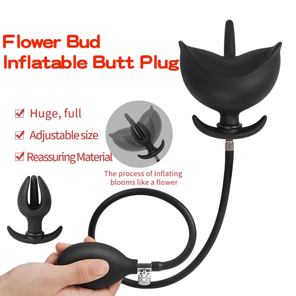 Flower Bud Inflated Anal Plug Separate Pump Expandable Big Buttplug Prostate Massager Anus Dilator Ass Dildo Sex Toys for Men