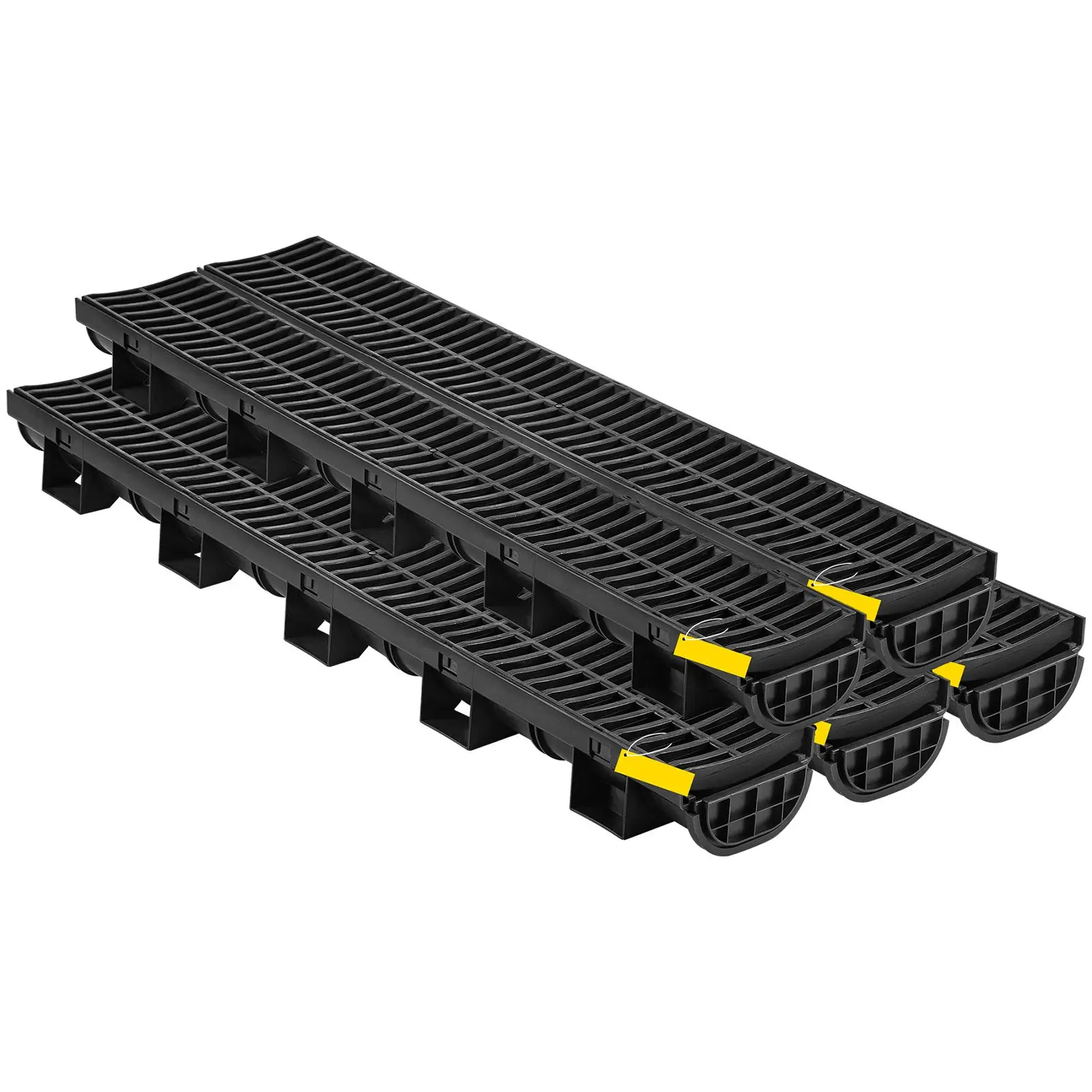 Trench Drain System, Channel with Plastic Grate, 5.7x3.1-Inch HDPE Drainage, Black Garage Floor, 5x39, 5 End Caps, for Garden
