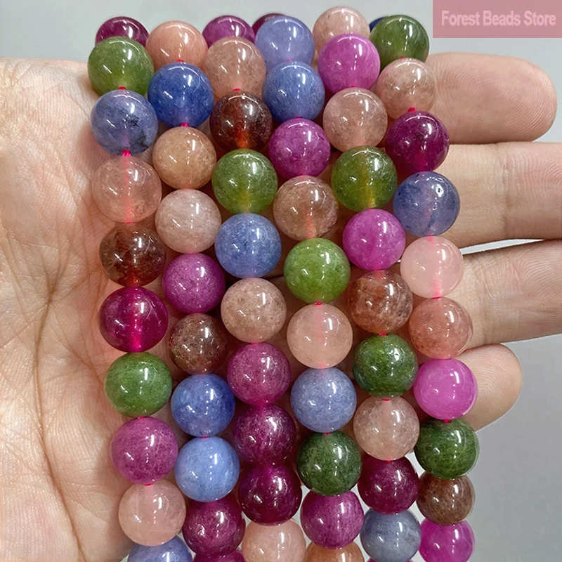 Natural Tourmaline Chalcedony Jasper Round Beads for Handmade Jewelry Making Diy Bracelet Accessories 15