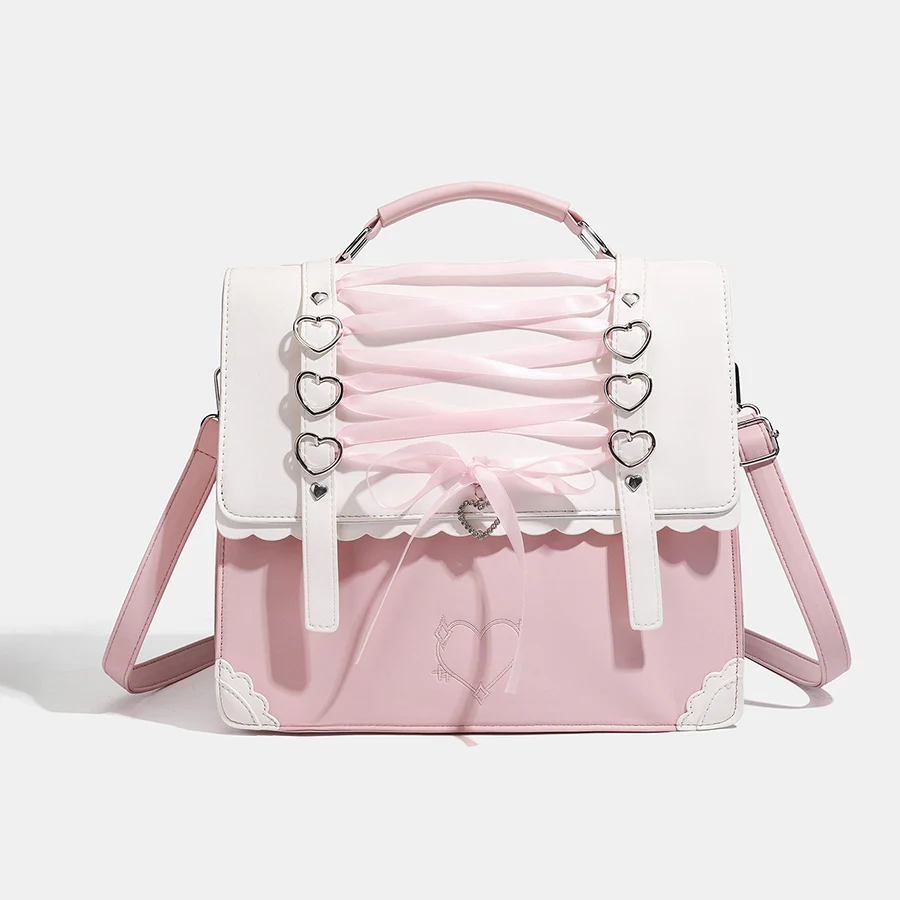 PU Leather Backpack Y2k Womens Shoulder Bag Fashion Sweet Lolita Jk Ita Bag Transparent Literary Kawaii Exquisite Female Handbag
