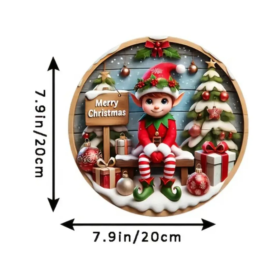 2D Charming Christmas Elf Circular Wooden Sign, Suitable for Home, Living Room, Caf É, Bar, Party Decoration, Perfect Ideal Gift