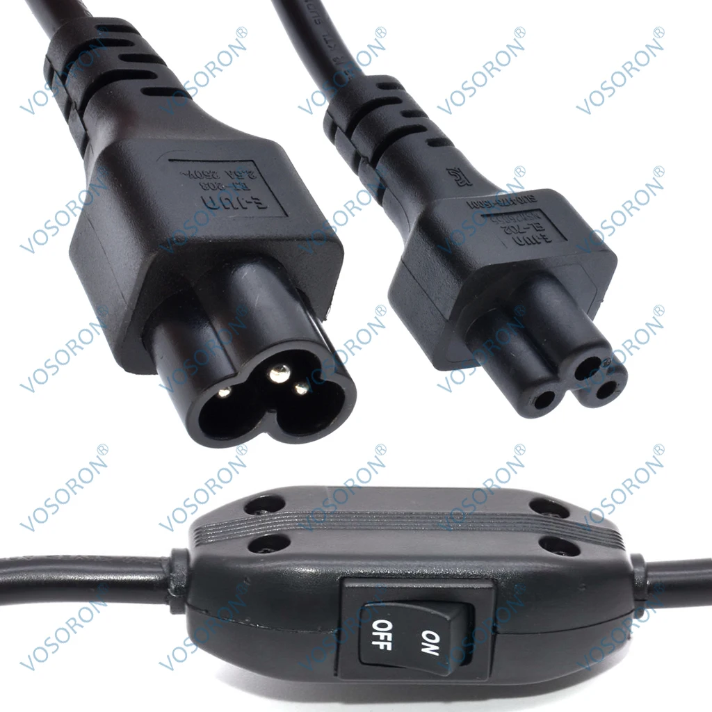 C6-C5 Extension Power Cord, IEC 320 C5 Female to C6 Male with 10A On/Off Switch Power Adapter Cable 60CM