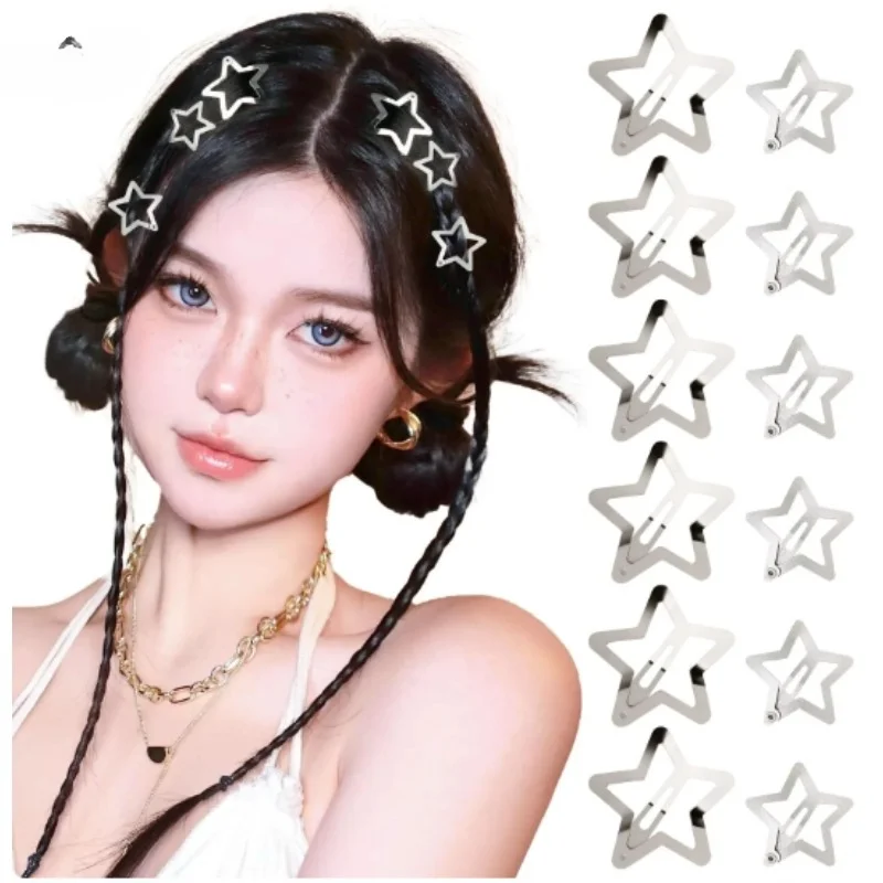 1/5Pcs Y2K Silver Star Hair Clips Star Hair Clips for Girls Filigree Snap Clip Hairpins Barrettes Bobby Pin Headwear Accessories