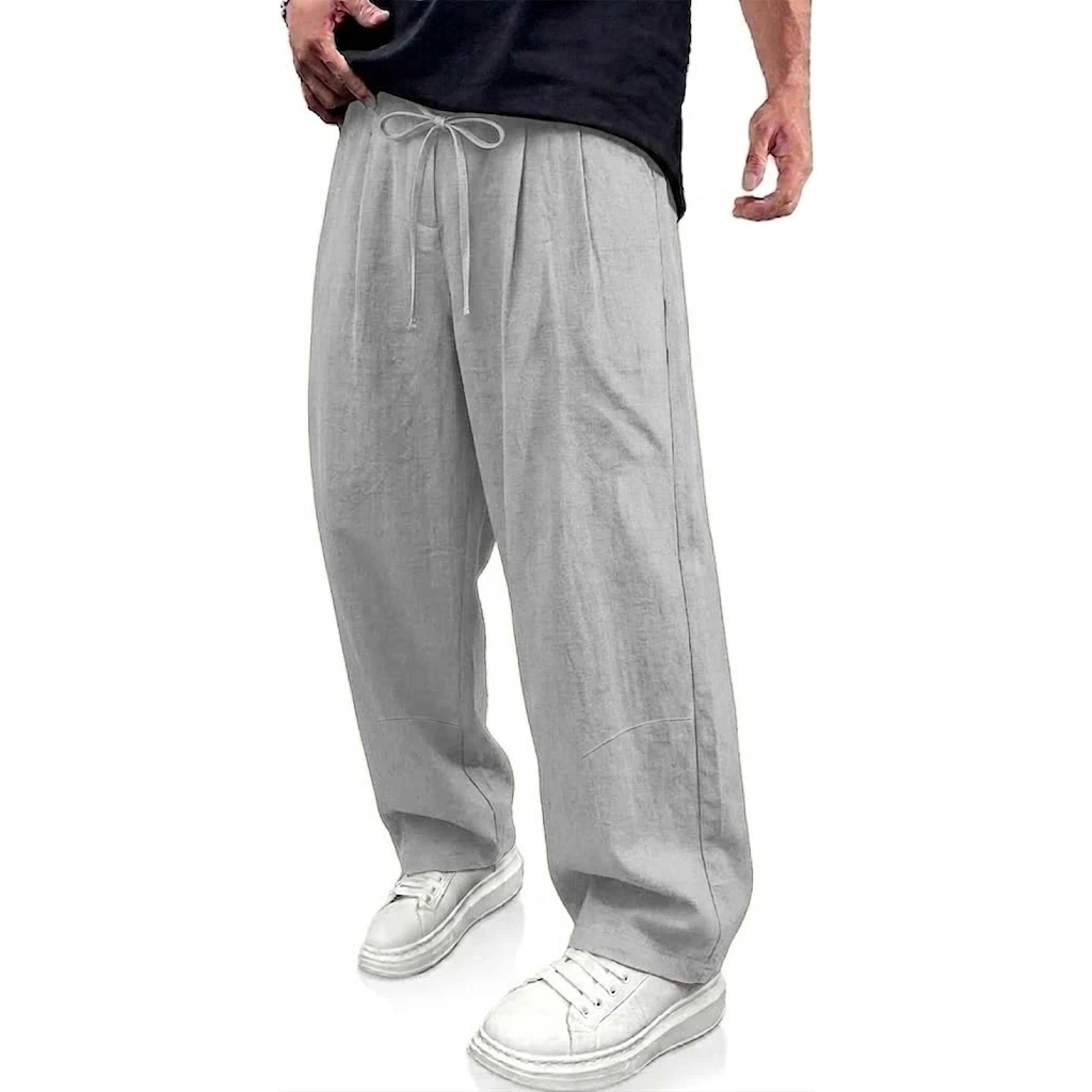 Mens Linen Harem Pants Solid LooseFit Trousers Cotton Casual Bottoms Lightweight Baggy Sweatpants for Outdoor Daily Work Wear