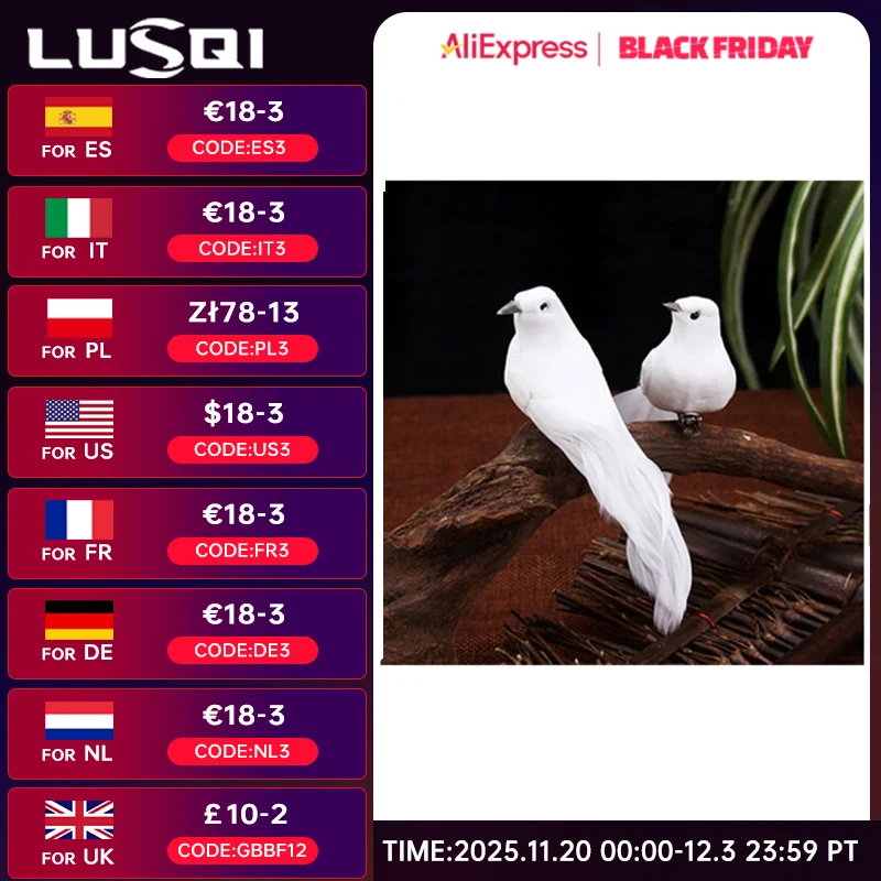 

LUSQI 12pcs Foam Feathered Artificial Birds For Crafts Wedding Centerpieces Cake Ornaments Wreath Decorations Bird Cage Floral