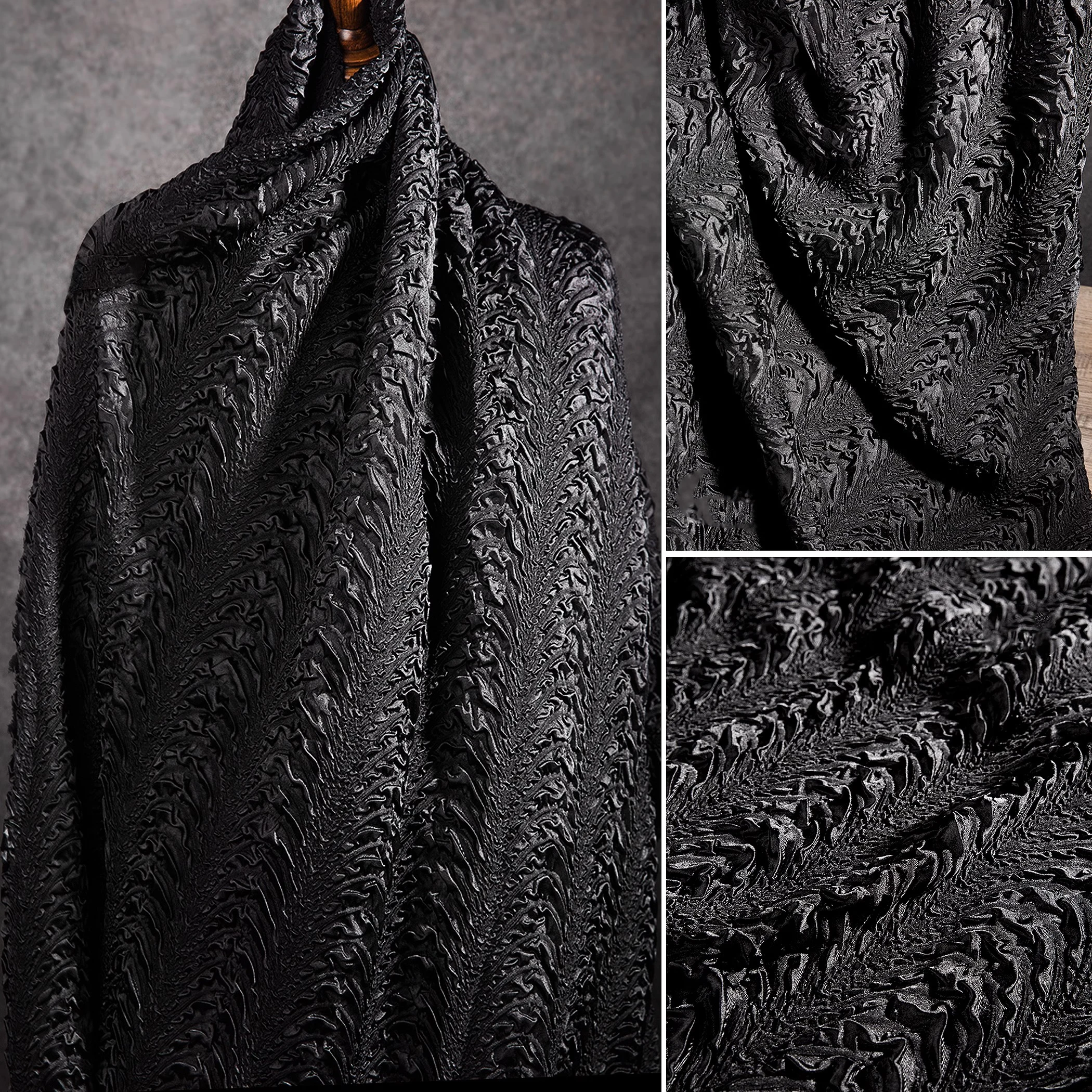 Black dragon scale three-dimensional pleated texture high temperature pleated shape skirt fashion designer fabric