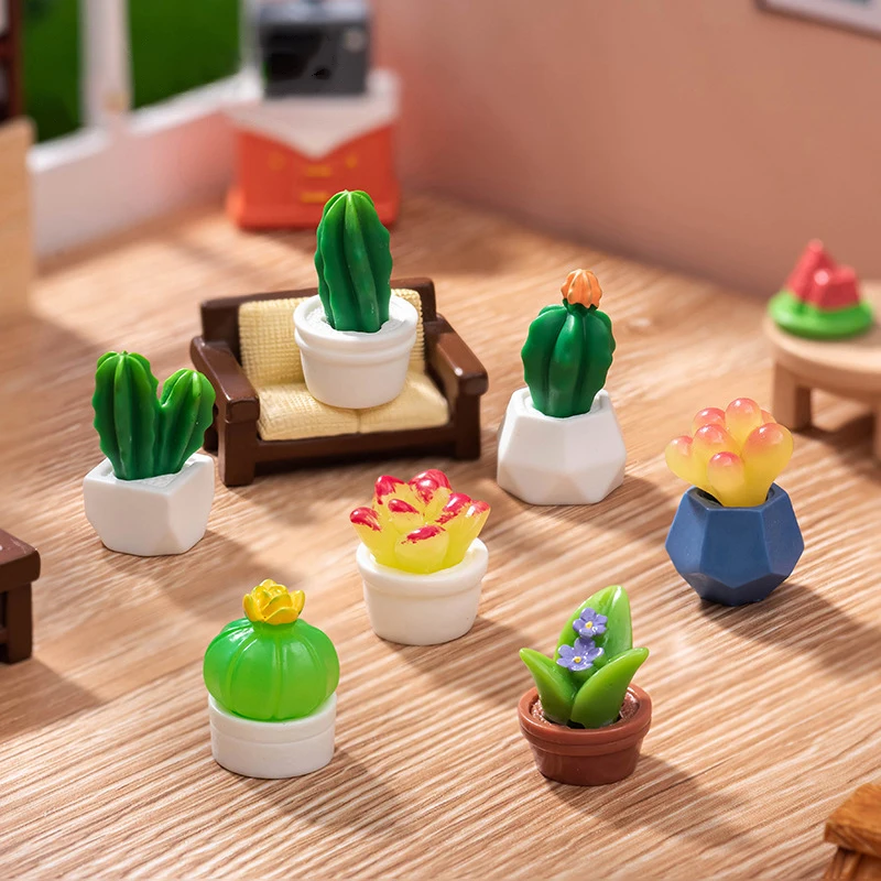 Mini planta suculenta en maceta de dibujos animados, estatuilla en miniatura Kawaii, adorno pequeño de escritorio, decoración creativa para el hogar, regalos DIY