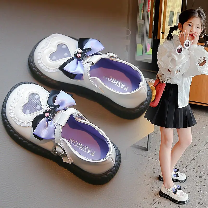

Kuromi Girl Leather Shoes Sanrios Child Shoe Lolita Princess Spring Summer Anime Figure Single Shoes New Kawaii Cartoon