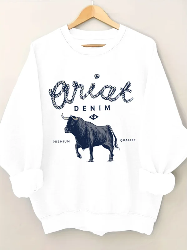 Euiat Denim Co Premium Quality Slogan Women Sweatshirt Robust Spanish Bullfight Print Female Sweater Voguish Casual Farm Tops