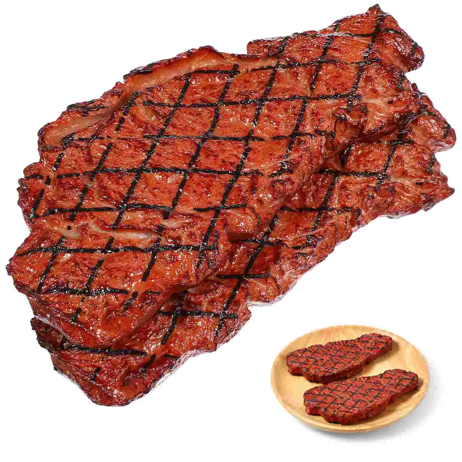 2 Pcs Bbq Accessories Food Model Artificial Cooked Steak Props Fake Meat Simulation Decors Brown Ornaments Child