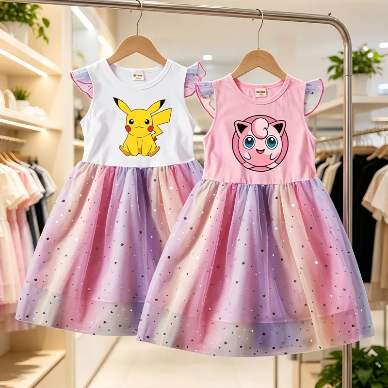 

Cartoon Mesh Sequin Princess Dress Cute Summer Outfit Accessory for Pokemon Exquisite Appearance Birthday Party Costume Gift