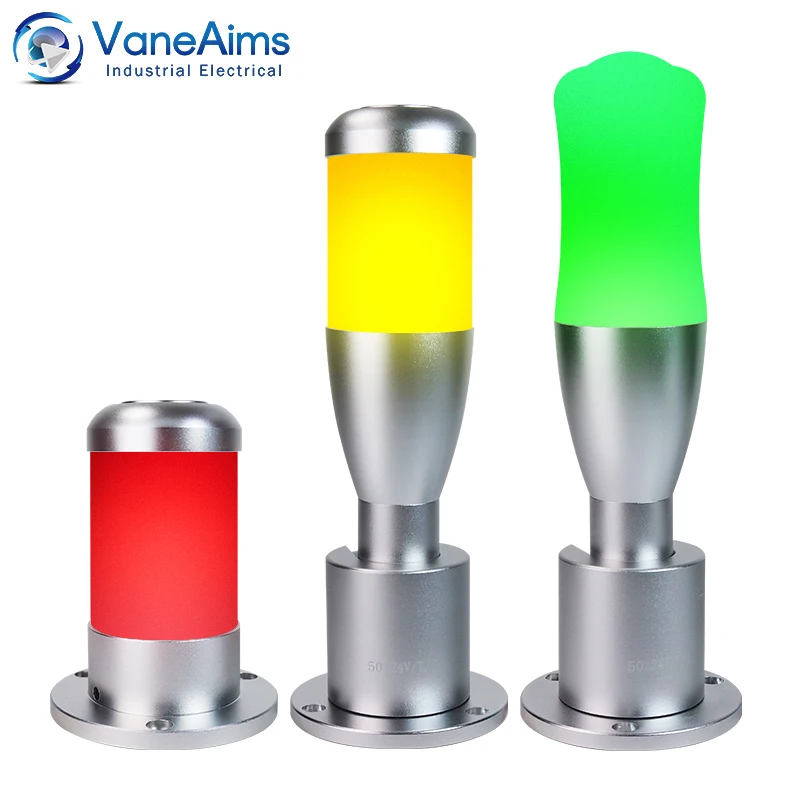 Tricolor Led Flashing Warning Light 12V 24V VaneAims Metal Strobe Beacon Pilot Signal Lamp with Buzzer Red Green Yellow