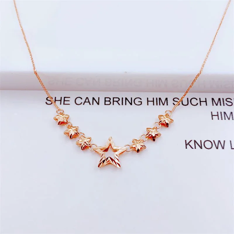 585 Purple Gold Shining Star Necklace Luxury Plated 14K Rose Gold Fashion Hollow out Pendant collarbone Banquet Jewelry Gifts