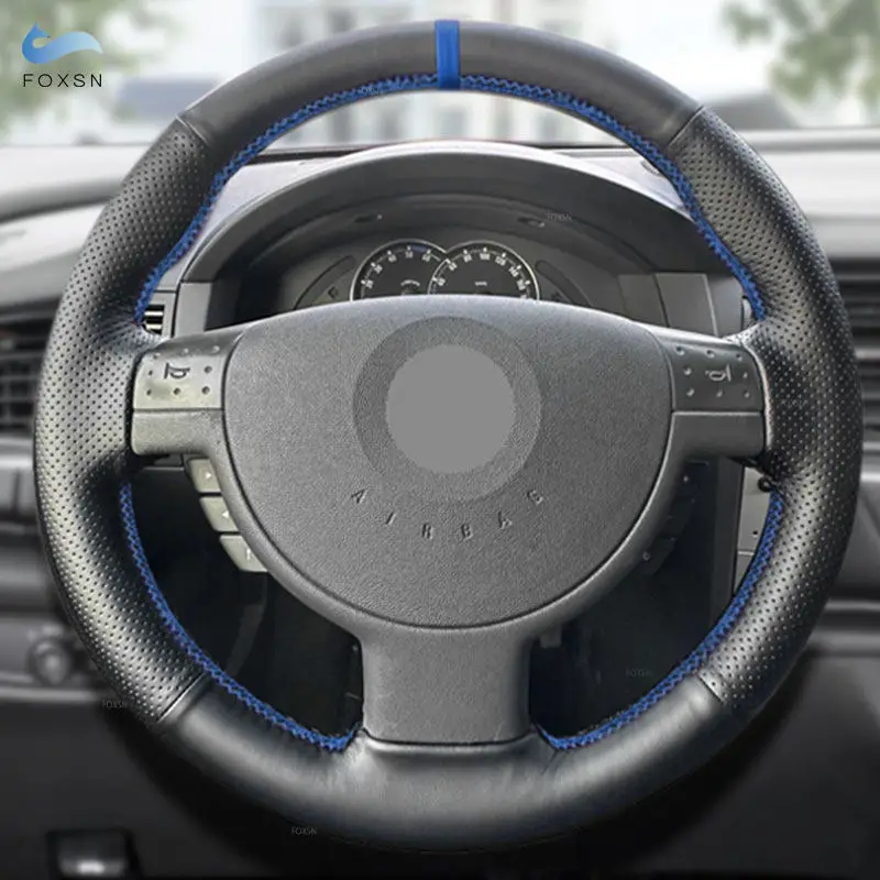 For Opel Corsa C Combo C 2001-2006 Vauxhall Holden Tigra Hand Braid Car Steering Wheel Cover Black Leather blue line blue strip