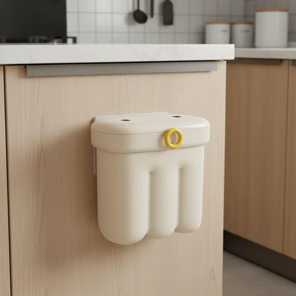 

Stylish Cartoon Kitchen Garbage Can Plastic Large Capacity Wall Mounted Trash Can Odor-Proof with Lid Cabinet Door Bin Kitchen