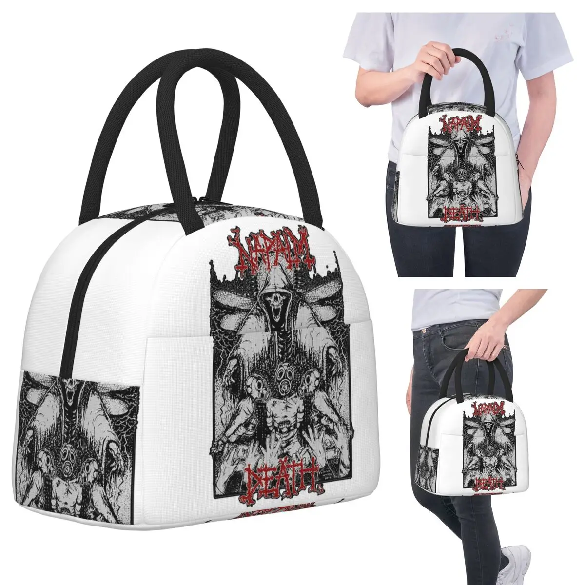 

Napalm Death Black Metal Band Merch Insulated Lunch Bag for Kids School Cooler Thermal Food Box Tote Leakproof Lunch Boxes